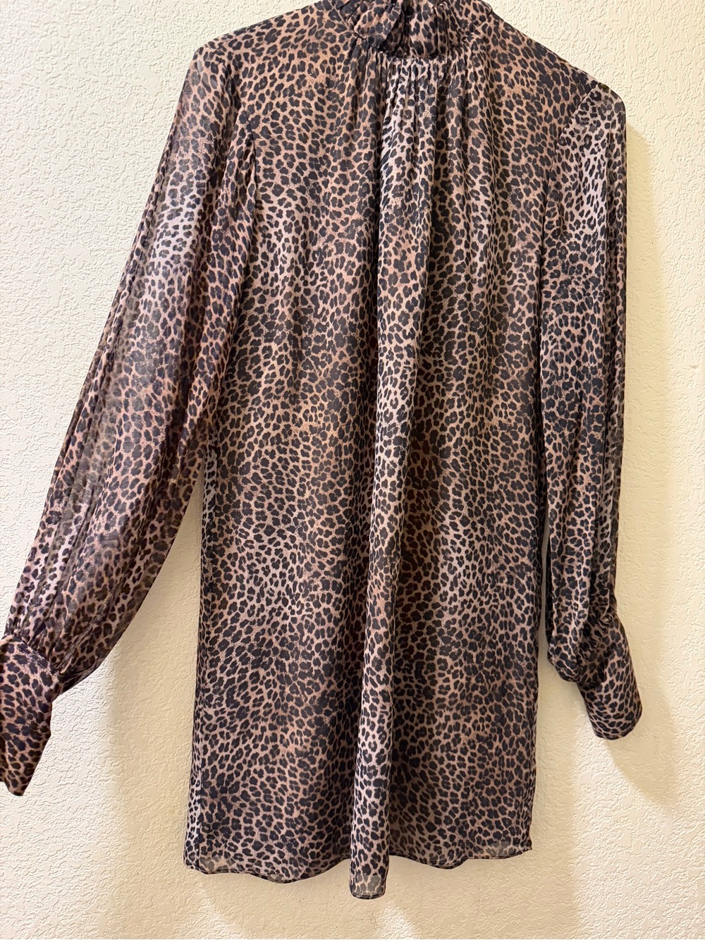 FRAME Leopard Print Long Sleeve Silk Dress - Brown